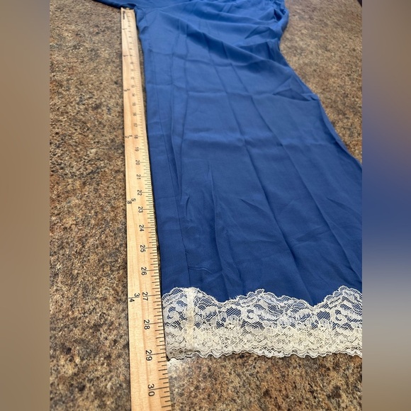 Anthropologie Lace Trim Silky Pants Size Medium Blue Drawstring Waist Pockets - Picture 14 of 14